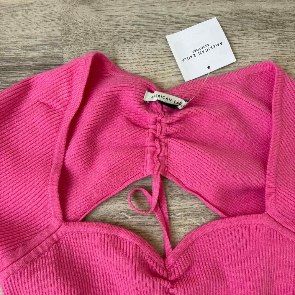 AE Cropped Ruched Sweater NWT - Pink - Size M - Picture 4 of 5